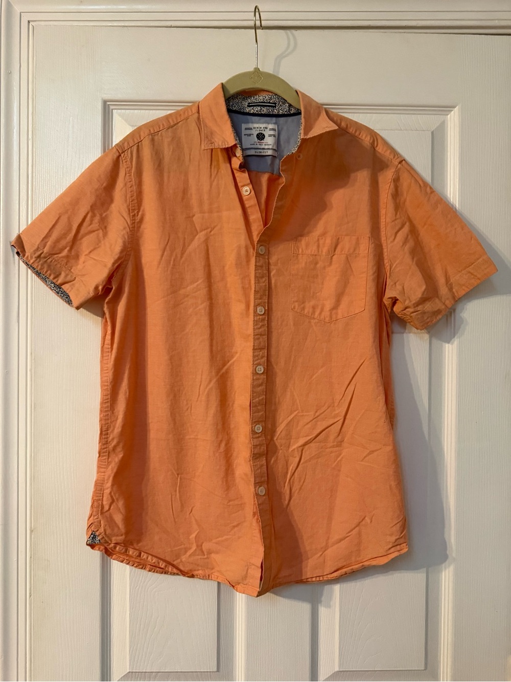 Denim & Flower Men's Orange Short-Sleeve Casual Button-Down